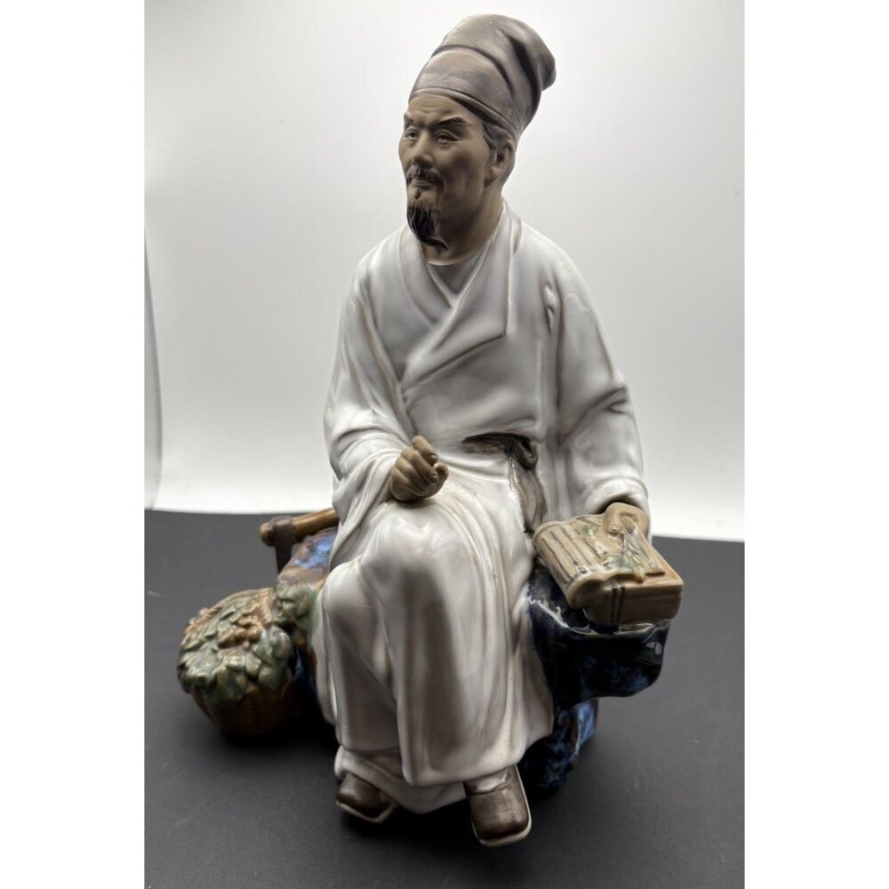 VINTAGE CHINESE SHIWAN MUDMAN STATUE Farmer With Tablet Rare 9”